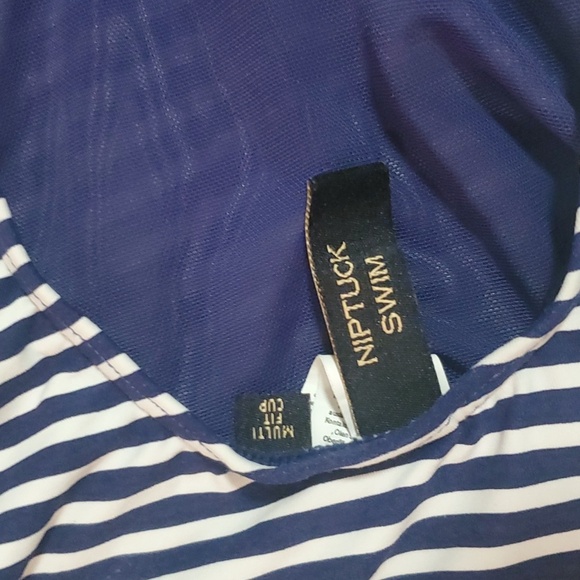 Niptuck Strapless Blue Stipes and Yellow band Swim Suit Size 6 Multi fit Cup - Picture 5 of 6